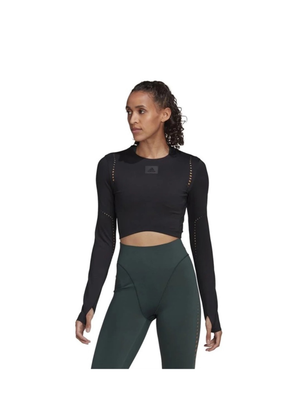 NWOT Adidas Black Long-Sleeve Crop Top with Thumbholes (Size Medium)